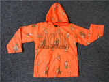 Orange Color PVC Waterproof Rainjacket with Hood for Kids