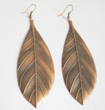 Fashion Jewelry Metal Leaf Drop Earrings with Nickel-Free Antique Brass Plating, Her-10377