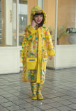 Transparent Full Print PVC Yellow Robot Raincoats for Girl