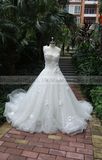 Chapel Train Ivory Tulle Wedding Dress