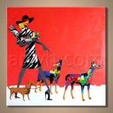 Wholesale Animal Dog and Sexy Lady Oil Painting Wall Art Oil Painting