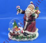 Polyresin Xmas Santa with Tree and Bear Snowglobe 65mm