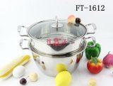 Stainless Steel Two Layers Steamer Pot with Lid (FT-1612-XY)