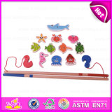 2015 Magnetic Kids Fishing Game Toys, Funny Play 13 PCS Wooden Fishing Game Toy, Promotion Children Fishing Toy with En71 W01A086