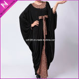 Elegant Leopard-Print Block Batwing Sleeve Black Women Abaya