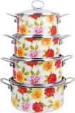 4PCS Full Design Enamel Casserole with Glass Cover