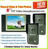 800*600 Resolution Home Luxury 8'' TFT LCD Video Door Phone Intercom System Record Video Take Picture