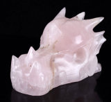 Natural Pink Quartz Crystal Carved Skull Carving #2n95, Skeleton Sculpture