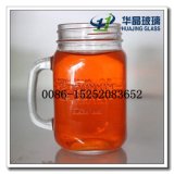 450ml Glass Mason Jar with Handle for Beverage with Cap and Straw