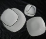 Silver Line Decal Ceramic Porcelain Dinner Tableware Set