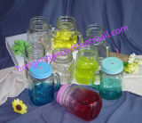 450ml Colorful Glass Mason Jar Handle with Lid and Straw