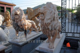 Sunset Red Marble Stone Lion Sculpture for Decoration