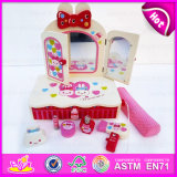 2015 Hot Item Cosmetic Toys Fashion Dresser Toys, Role Play Girl's Toy Beauty Makeup Set, Pink Children Wooden Dresser Toy W10d015