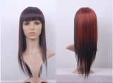 Fiber Woman Full Face Wigh with Wine Red Long Straight