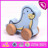 2015 Promotional Kids Wooden Pull and Push Toy, Hot Sale Push Pull Wooden Toys, Cartoon Funny Wooden Pull Back Animal Toy W05b079