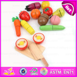 Popular Toy Wooden Cutting for Baby, Hot Sale Vegetable Cutting Set Toy, Pretend Play Wooden Kitchen Set for Children, W10b139