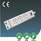 EU Style Three Ways Electrical Socket with USB