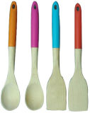 Beech Wooden Turner, Spoon with Silicone Handle, Kitchen Tool, Kitchen Utensil