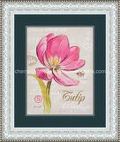 Ivory Frame with Dark Green Mat Pink Tulip Decorative Painting