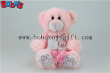 Pink Stuffed Animal Teddy Bear Toy with Embroidery Bear Logo Scarf