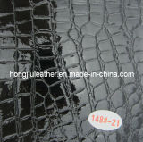 Glossy Black Crocodile Grain Leather for Decorative