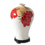 Artistic Vase/ Vase/ Porcelain Vase with Red & Golden Color Peony Decal / Home Decoration Vase/ Hotel Decoration Vase