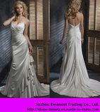 2014 New Style Satin Wedding Dresses Sweetheart Spaghetti Straps Mermaid Backless Beading Court Train (w005)