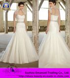 2014 Modern Wedding Dresses Mermaid Satin Tulle Beading Backless Draped Full Length Sweep Train (w027)