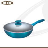 Blue Metallic Painting Non-Stick Coating Wok with Lid