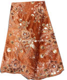 2014 Women Velvet Fabric with Embroidery for Making Dress Cl9222-2 Brown