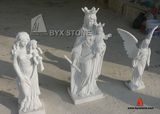 White Marble Angel Carving Sculpture for Cemetery / Garden