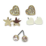 Fashion Metal Heart Stud Earrings (HER-11199)