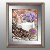 Coffee Flower Framed Painting with Mirror Border Silver Frame Wall Decoration