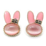 Fashion Jewelry Pink Rabbit Stud Earring, Cute Lovely, Made of Cat Eyes and Epoxy (HER-11192)
