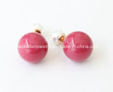 Elegant Double Sides Pearl Charm Gold Plated Fashion Stud Earrings for Women