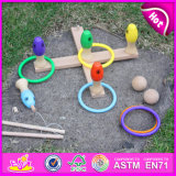 2015 Kids Wooden Ring Toss Game Set Toy, Funny Five Pin Quoits Game, New Design Wooden Intelligent Ring Toys for Children W01A073