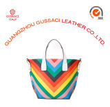 2015 New Novelty Design Rainbow Leather Shopping Bag