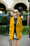 Fashion Women's Wool Coat/Upper Pockets Double Breasted Suit Collar Yellow Wool Coat/Women's Clothing/Winter Outer Wear