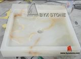 Afghan White Onyx Bathroom Sink with Square Shape