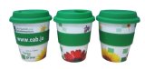Porcelain Double Wall Cup with Printing, Silicone Lid & Sleeve 8oz