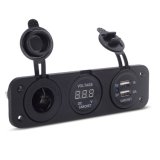 Maimy Waterproof Car Digital Voltmeter Dual USB 2 Port Power Socket Three Hole Panel (Black)
