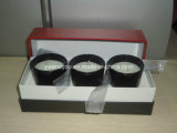 Black Glass Jar Candle in Red Cardboard Box with Silver Ribbon