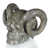 Natural Silver Leaves Jasper Human Skull with Horn Carving #1j91