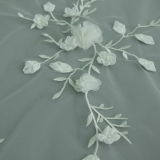 3D Rose Floral Design Wedding Dress Fabric with Beads on It