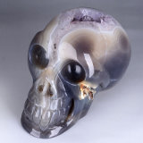 Promotion! Geode Amethyst Carved Human Skull Carving (0H85)