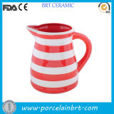 Red and White Striated Huge Ceramic Water Jug