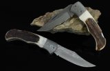 Custom Damascus Folding Knives with Stag Handle Knives and Collectible Pocket Knives