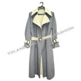 100% Handmade Fashion Fold Collar Belted Two-Tone Wool Coat/Outer Wear