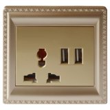 1000mA Golden Color Universal 2 Ports USB Wall Switch Socket