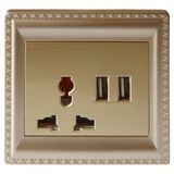 1000mA Golden Color Universal 2 Ports USB Wall Switch Socket